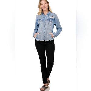 Zenana distressed blue jean jacket